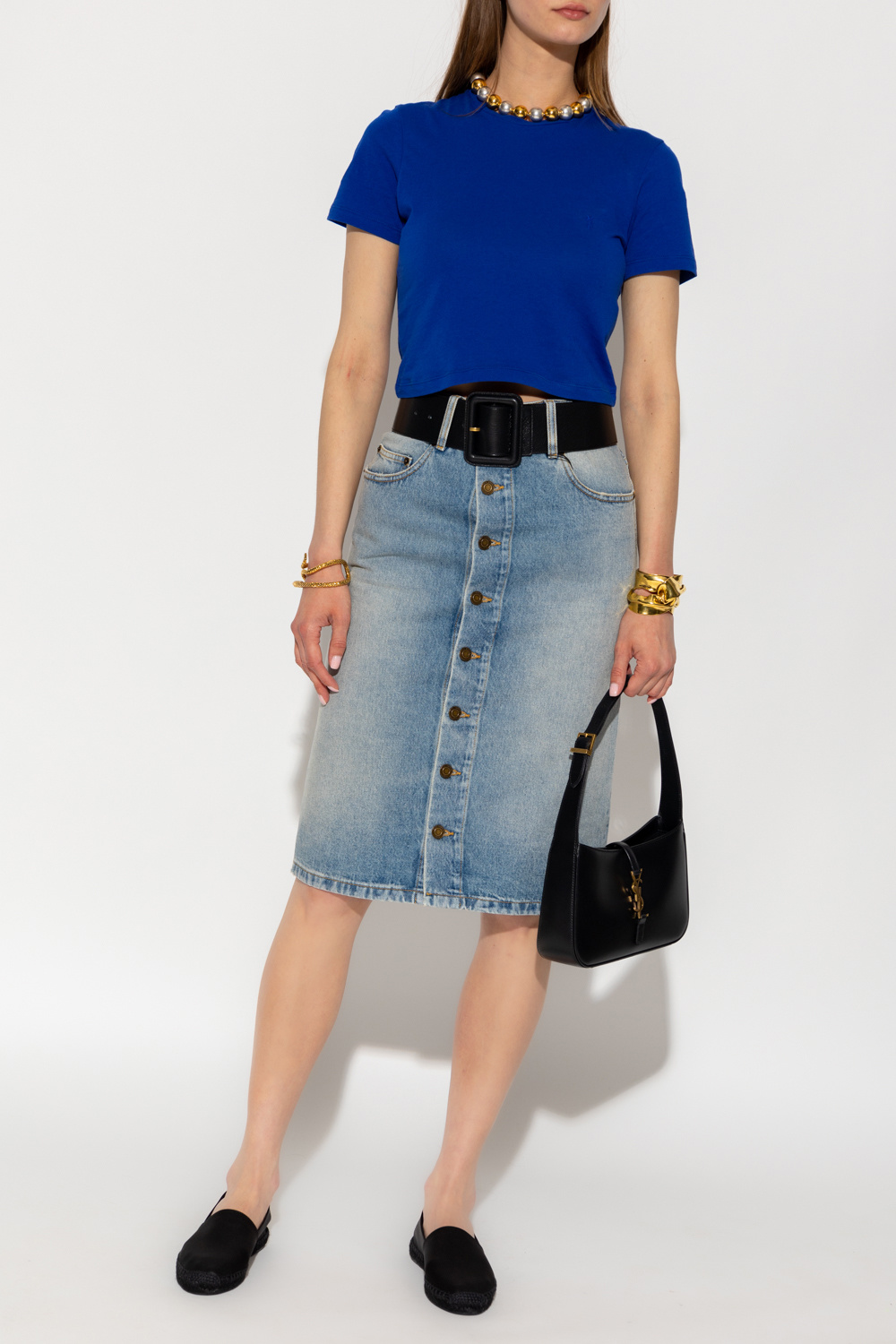 ワンピース SAINT LAURENT Women Mid Skirts 729749Y5G98 3041 blue Blue Metallic Pleated Mini Dress | The Webster